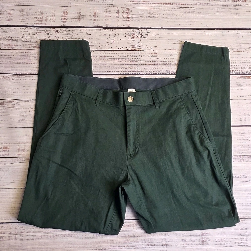 Fabletics High Side Chino Pants Mens 33x29 (Tag 32x32) Dark Green Slim Fit Golf